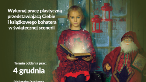 Plakat promujacy konkurs świąteczny w bibliotece