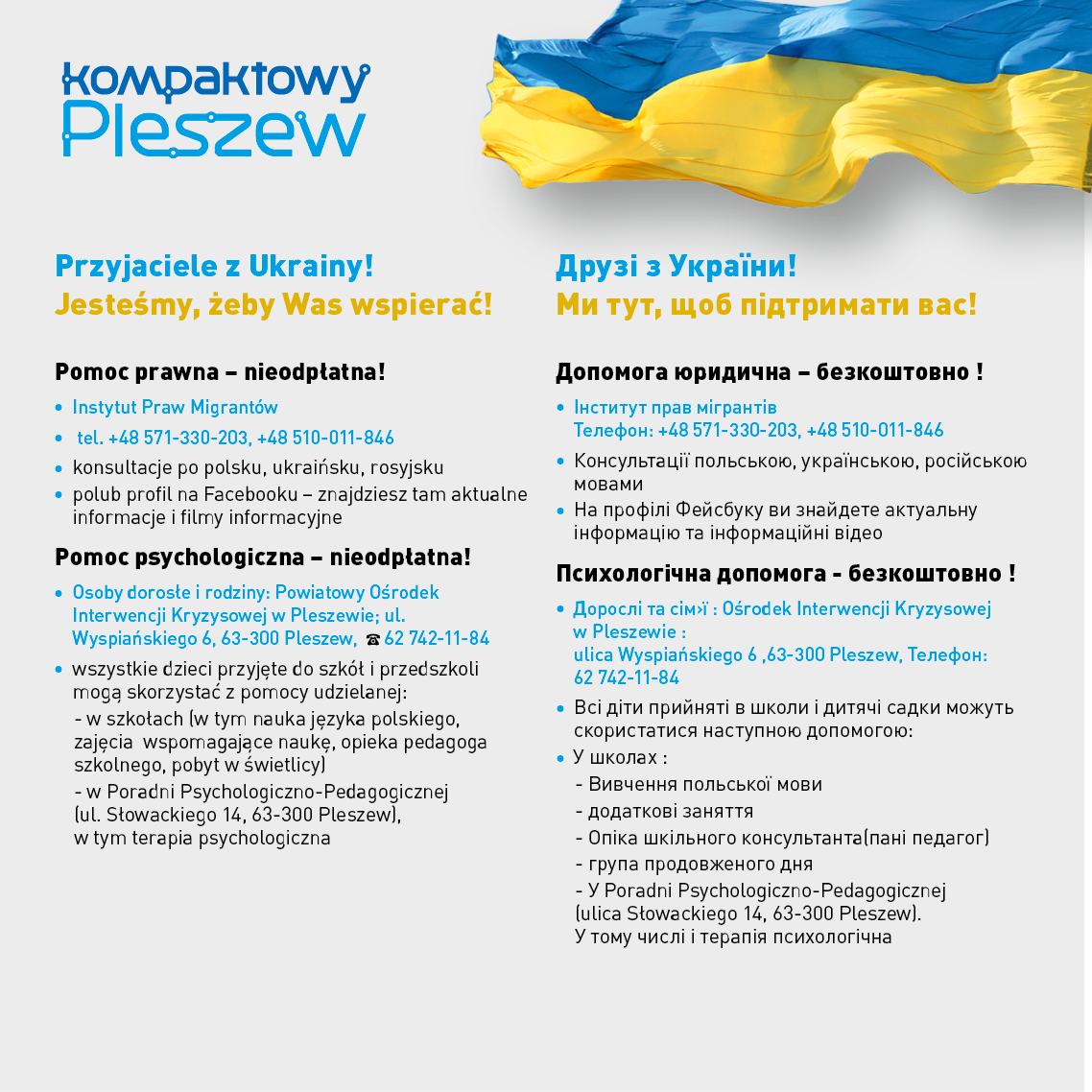 plakat informujący o pomocy dla Uchodźców z Ukrainy