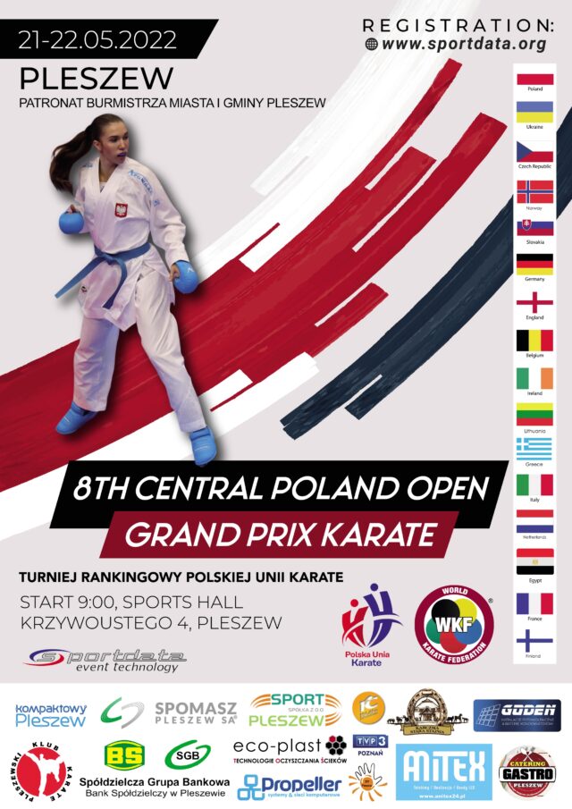 Na plakacie widać informacje dotyczące turnieju karate