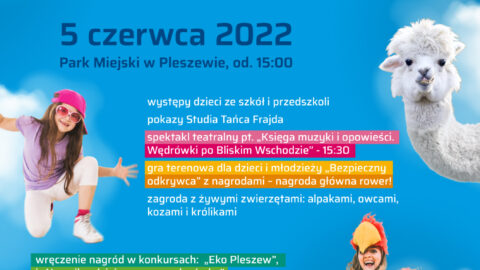 plakat z okazji dnia dziecka w parku miejskim w Pleszewie