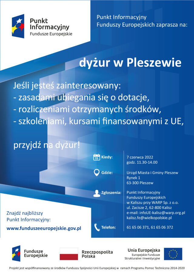 plakat dyżuru punktu informacyjnego w UMiG Pleszew