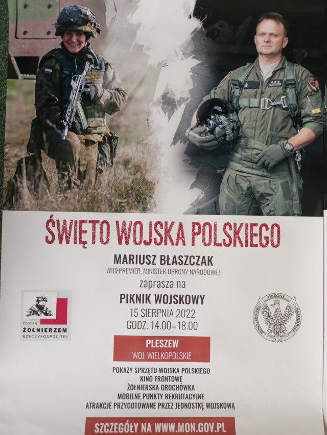 plakat Pikniku Wojskowego odbywającego się 15 sierpnia w Pleszewie