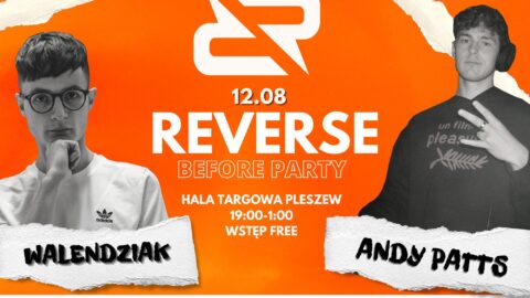plakat wydarzenia Reverse Before Party odbywającego się w Hali Targowej w Pleszewie