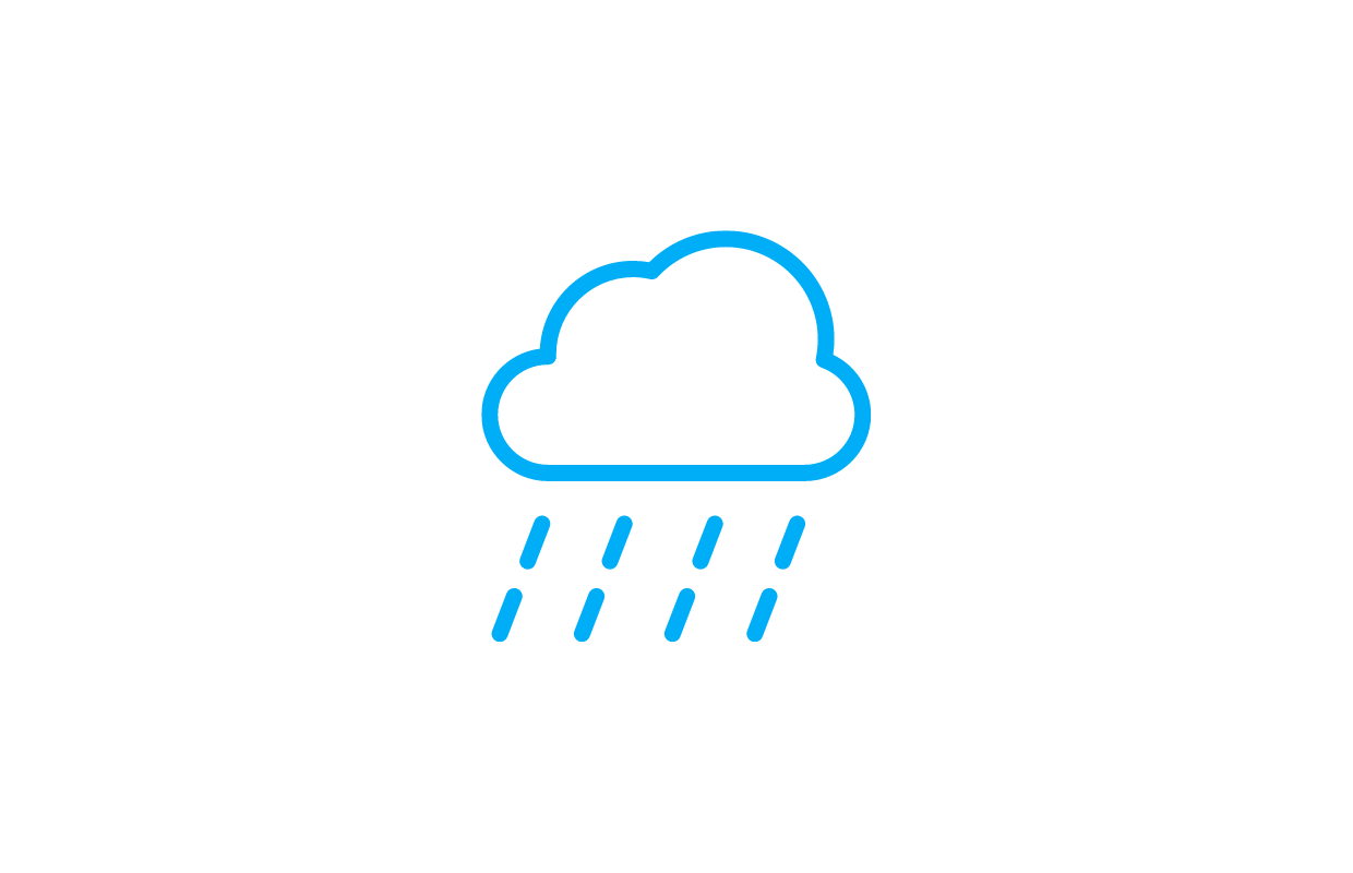 niebieska ikona deszczu na białym tle