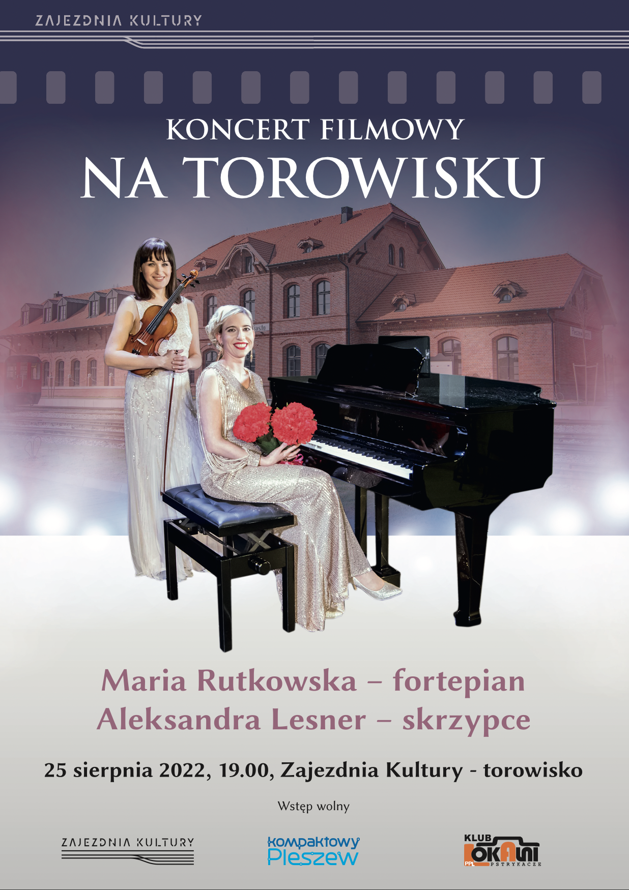 plakat konceru filmowego na torowisku, który odbędzie się przy Zajezdni Kultury w Pleszewie