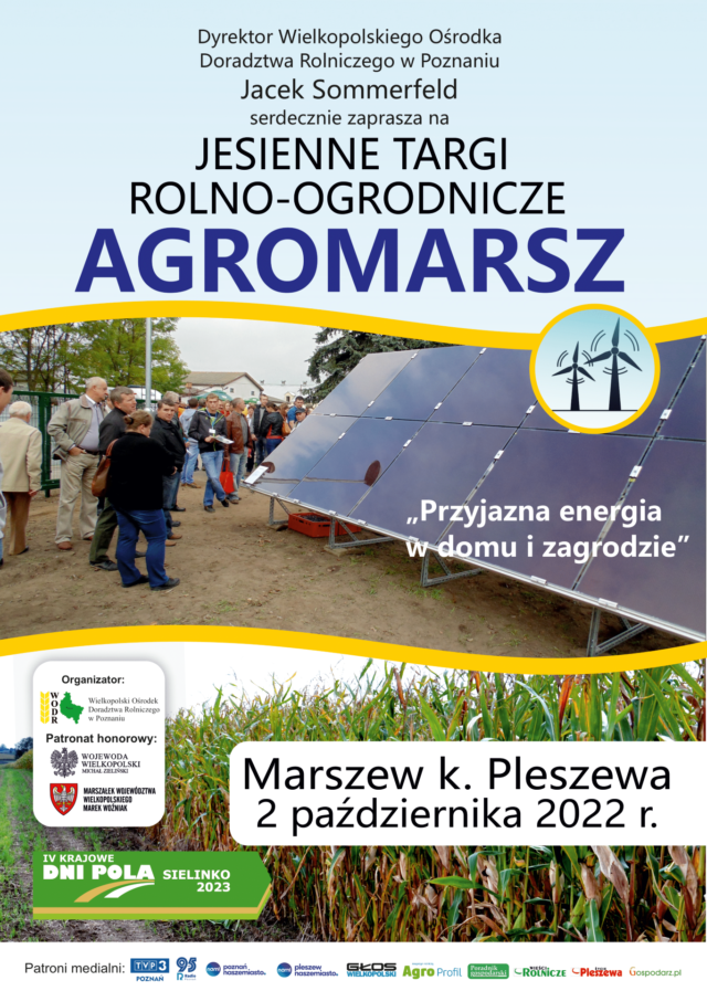 Plakat Jesiennych Targów Rolno-Ogrodniczych AGROMARSZ w Marszewie 2 października 2022