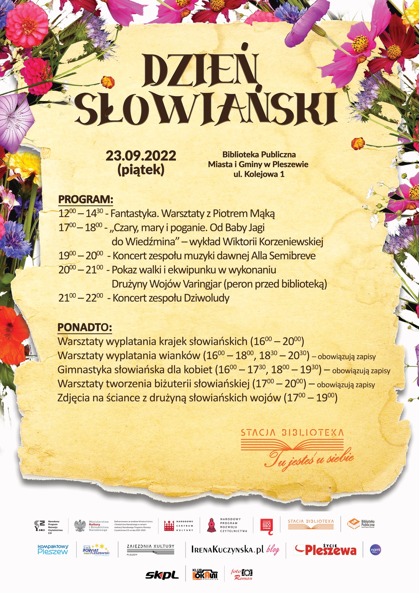 plakat dnia słowiańskiego w bibliotece w Pleszewie