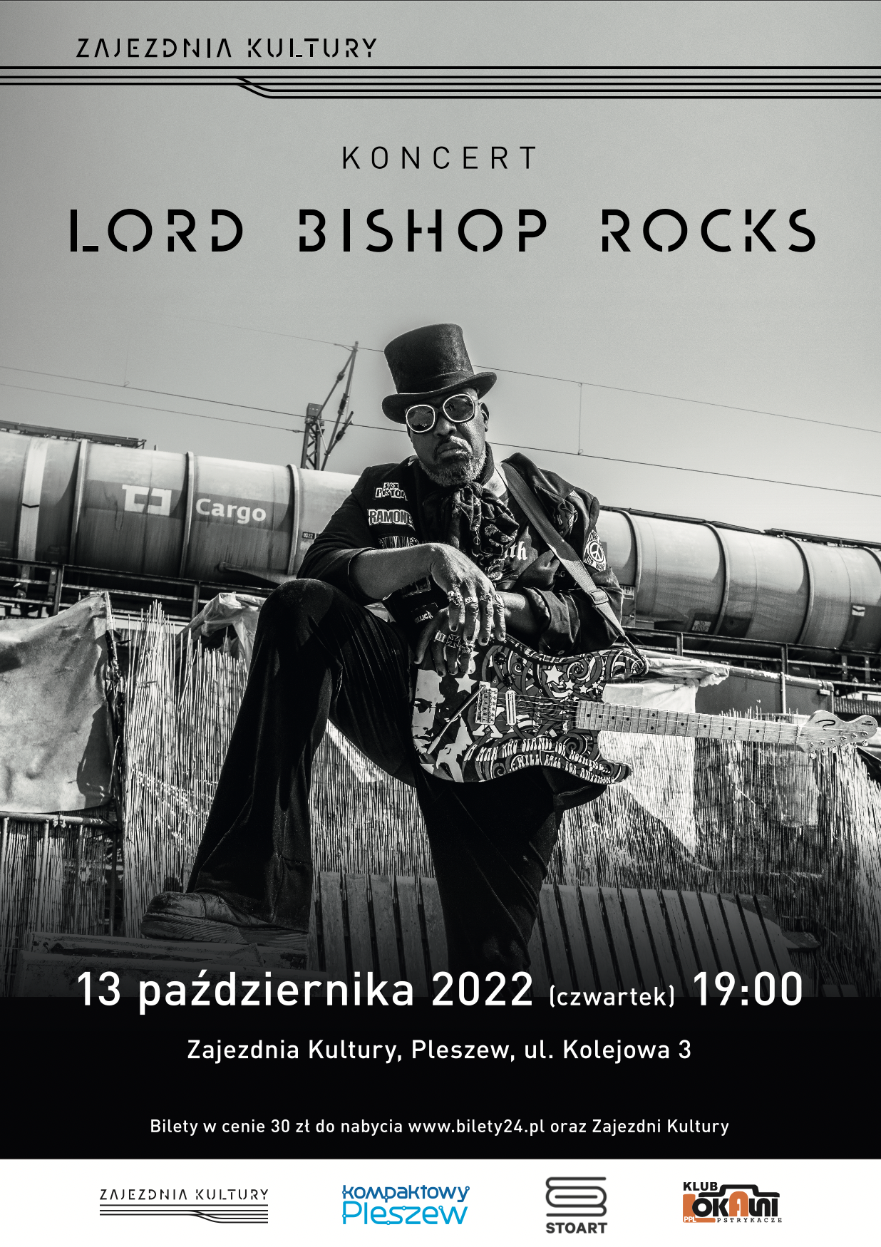 plakat koncertu w Zajezdni Kultury w Pleszewie Lord Bishop Rocks 13 października 2022 o godzinie 19:00