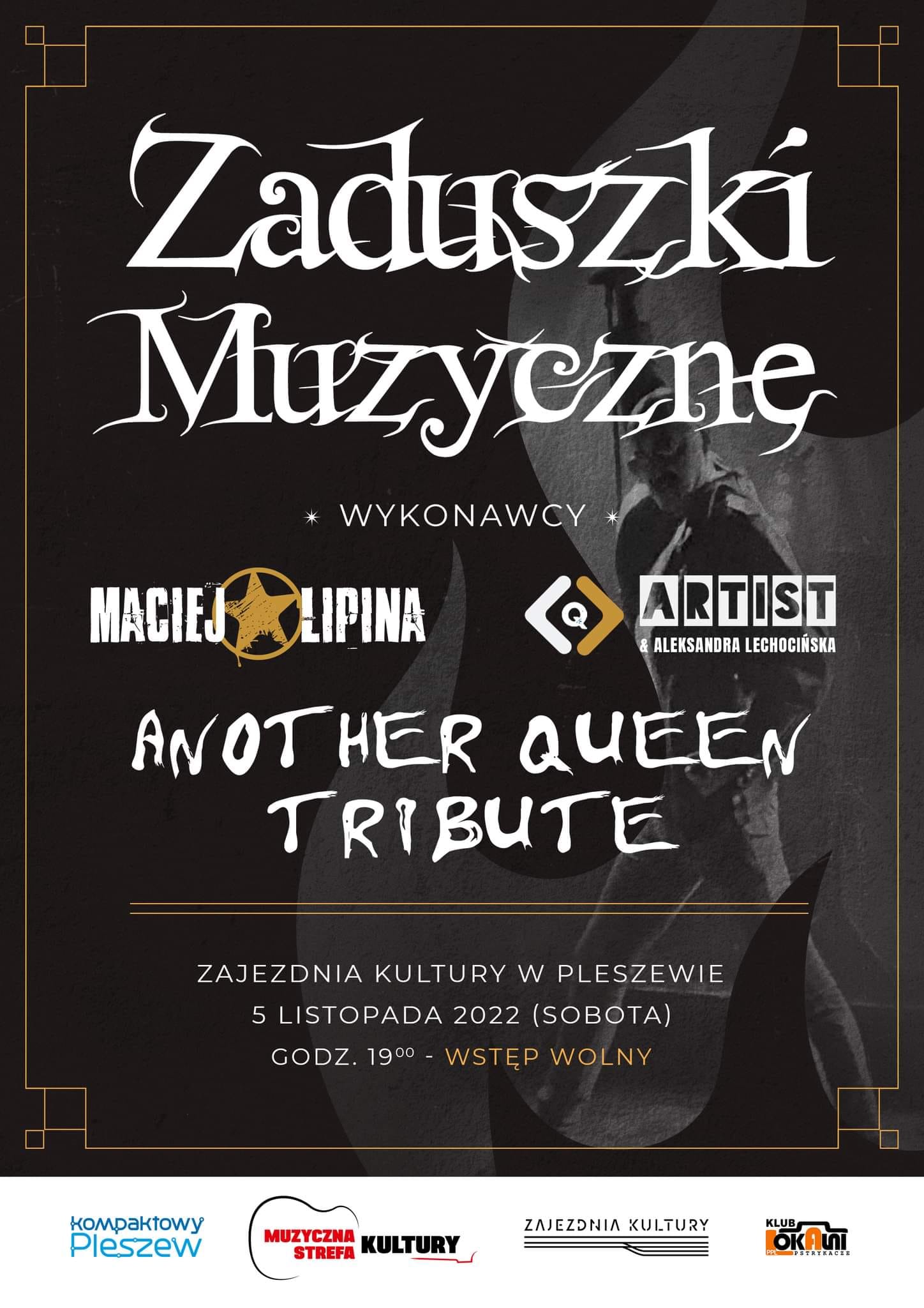 Plakat zaduszek Muzycznych w Zajezdni Kultury w Pleszewie 5 listopada o godzinie 19:00