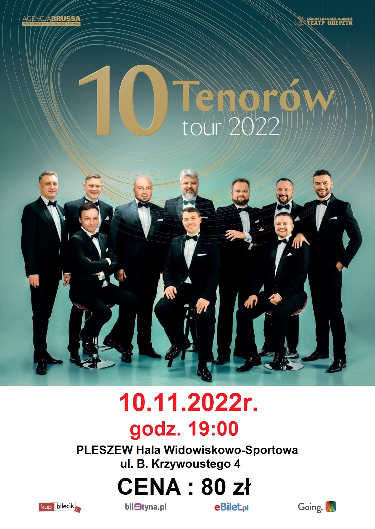 plakat koncertu 10 Tenorów tour 2022 w Hali Widowiskowo-Sportowej w Pleszewie 10 listopada 2022 o godzinie 19:00
