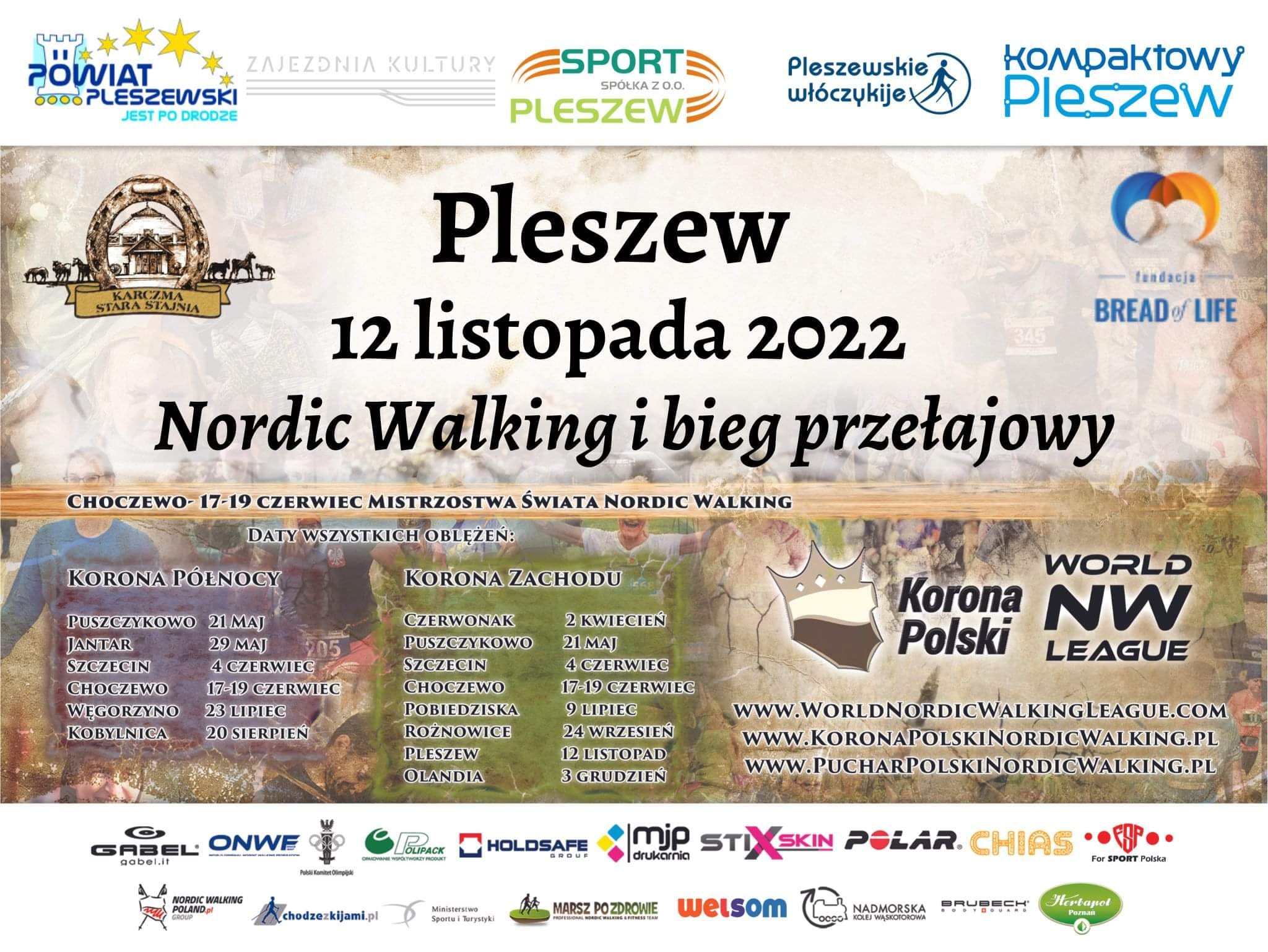 Plakat wydarzenia sportowego w Zawidowicach - Nordic Walking i bieg przełajowy 12 listopada 2022