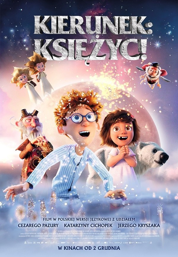 Plakat filmu dla dzieci Kierunek Księżyc emitowanego w Kinie Hel w Pleszewie
