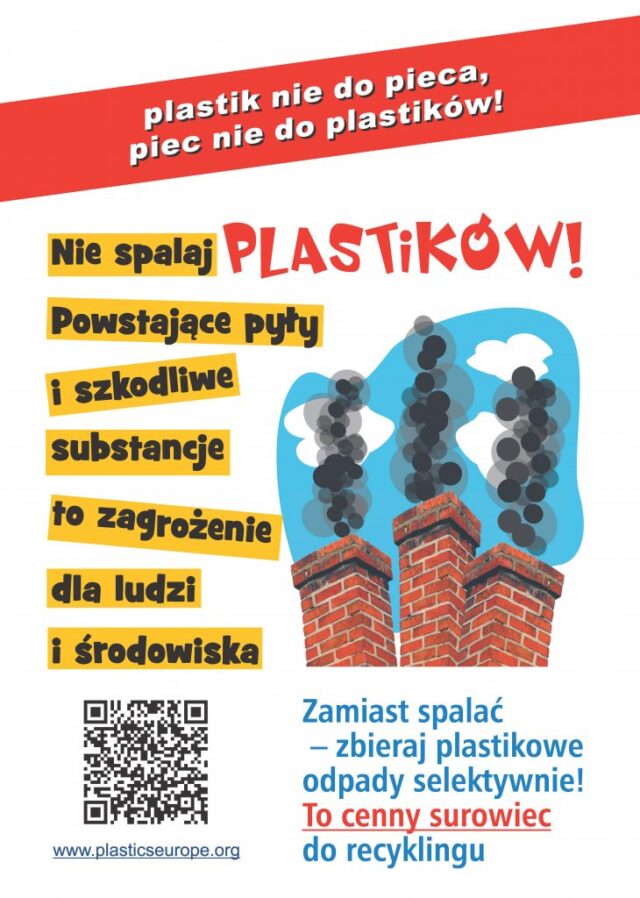 Plakat akcji Plastik nie do pieca, piec nie do plastików! Fundacji PlasticsEurope Polska