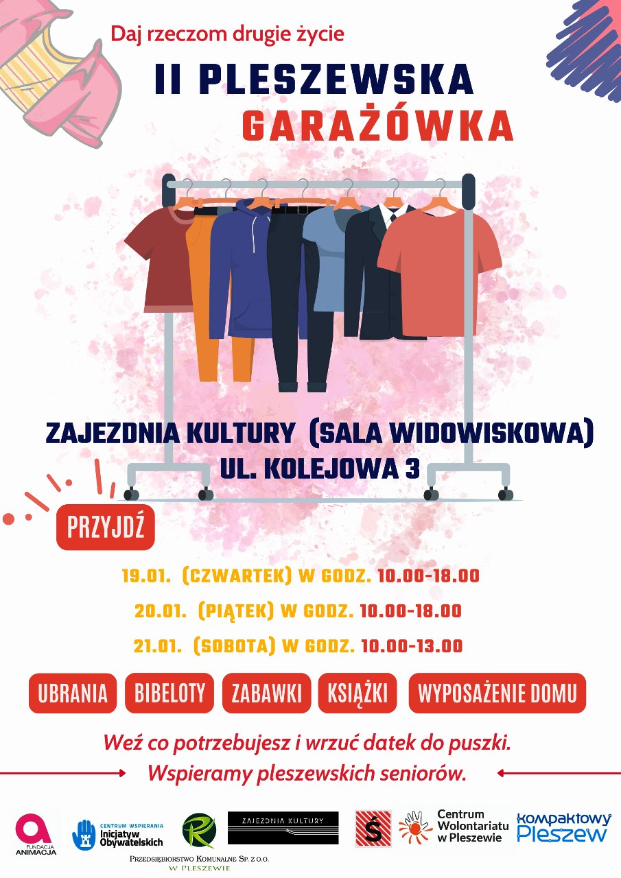 Plakat II Pleszewskiej Garażówki, która odbywać się będzie w Zajezdni Kultury w Pleszewie w dniach 19-21 stycznia 2023r.