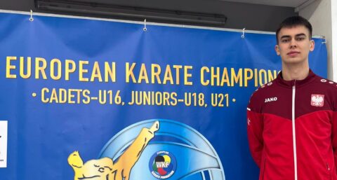 Michał Florczak, zawodnik Pleszewskiego Klubu Karate na Mistrzostwach Europy w cypryjskiej Larnace w 2023 roku
