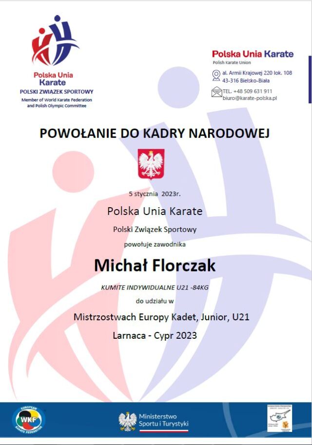 Powołanie do kadry narodowej zawodnika Pleszewskiego Klubu Karate 