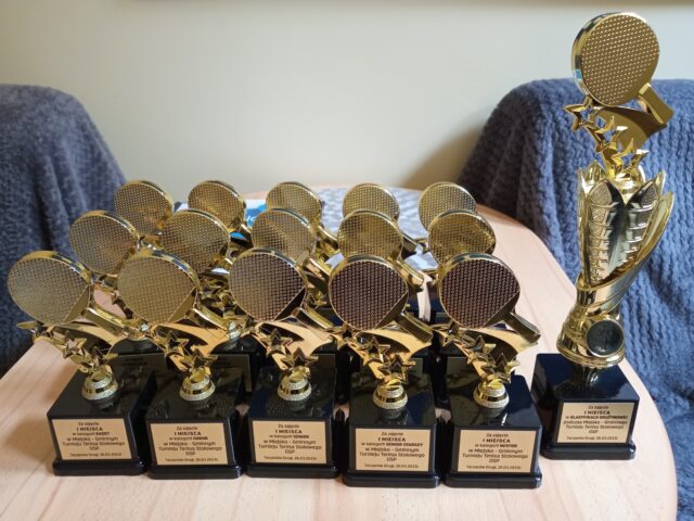 Puchary dla zwycięzców miejsko-gminnego turnieju tenisa stołowego OSP dla OSP z terenu Miasta i Gminy Pleszew