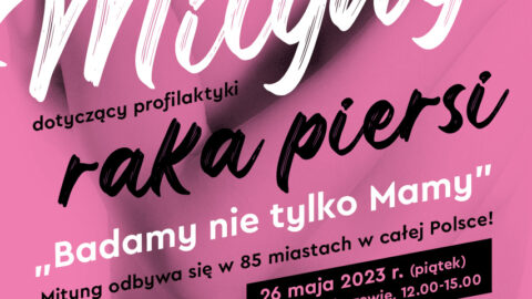 Plakat wydarzenia organizowanego na pleszewskim rynku przez Pleszewski klub "Amazonki" dotyczącego profilaktyki raka piersi.