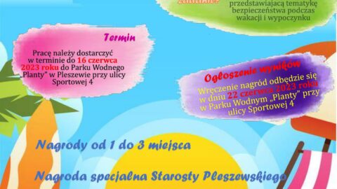 Plakat konkursu organizowanego przez WOPR Gołuchów "Bezpieczne wakacje".