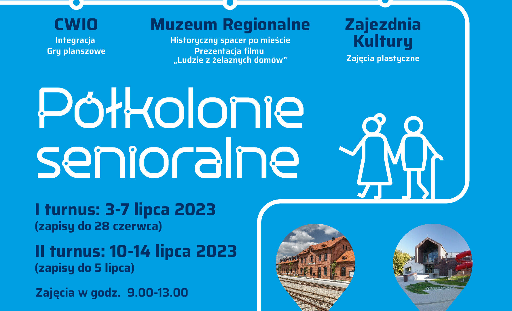 Plakat Półkolonii Senioralnych odbywających się w lipcu w Pleszewie.