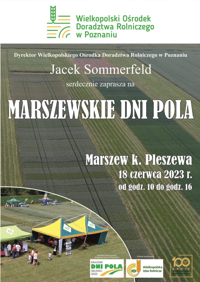 Plakat Marszewskich Dni Pola odbywających się 18 czerwca 2023r. w Marszewie