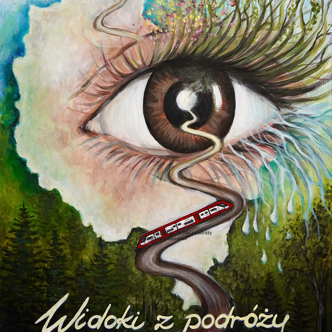 Plakat konkursu "Widoki z podróży Kolejami Wielkopolskimi" organizowanego przez Koleje Wielkopolskie.