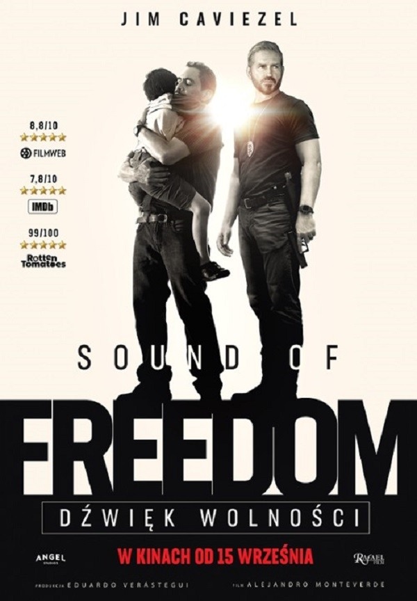 Plakat filmu SOUND OF FREEDOM. DŹWIĘK WOLNOŚCI - 2D Napisy emitowanego w kinie Hel w Pleszewie.