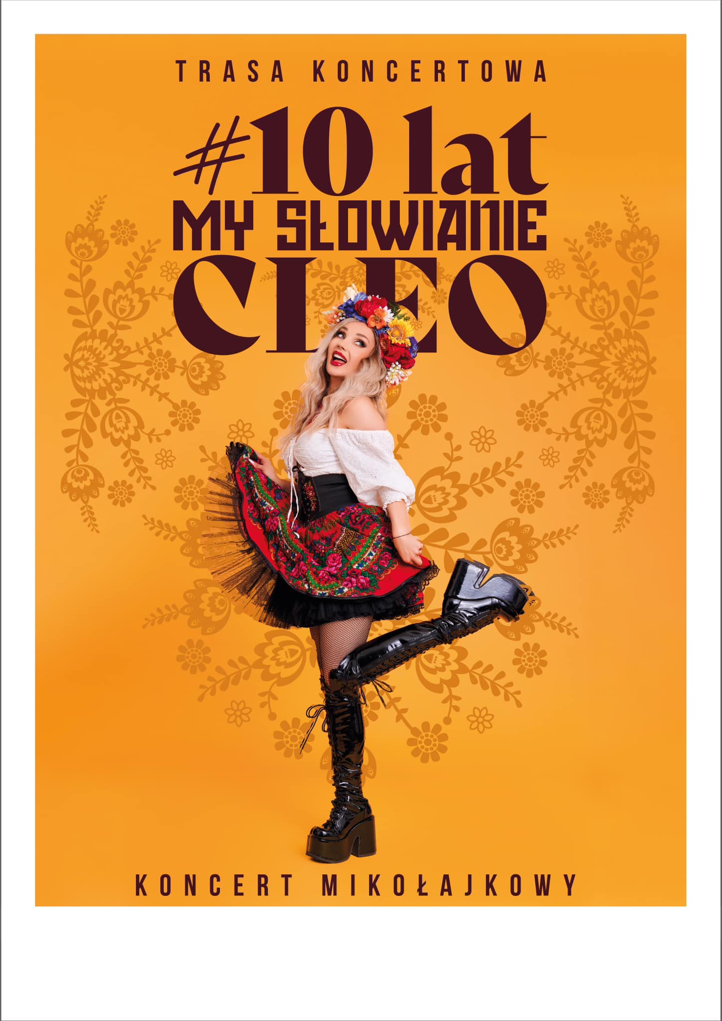 Plakat trasy koncertowej CLEO, która wystąpi w Pleszewie na Hali Widowiskowo-Sportowej 8 grudnia 2023 roku o godzinie 18:00.