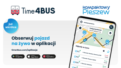 Baner aplikacji Time4BUS, która będzie obowiazywać w nowej komunikacji publicznej na terenie MiG Pleszew i powiatu pleszewskiego.