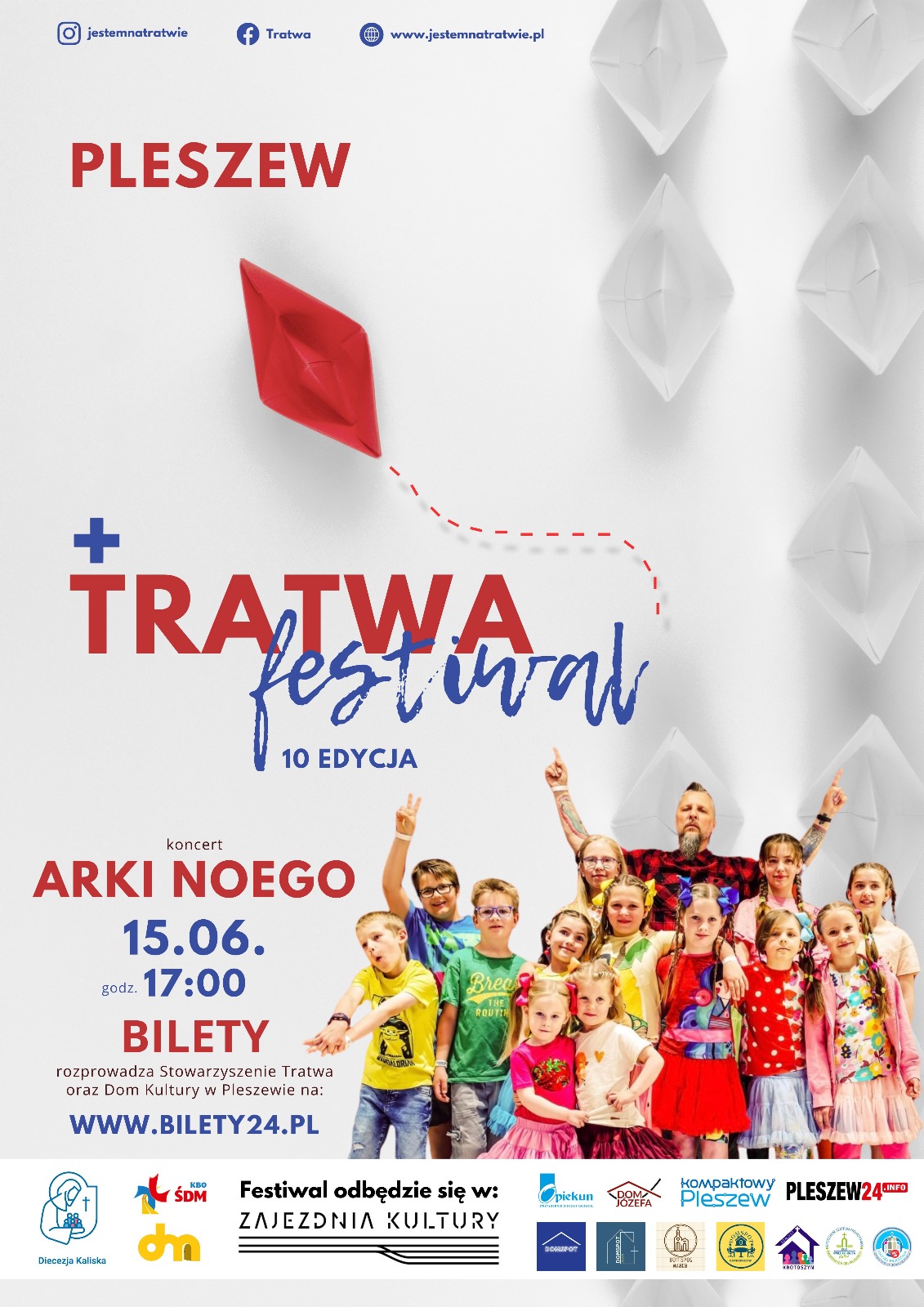 Plakat koncertu Arki Noego odbywającego się 15 czerwca 2024 r. o godz. 17:00 w Zajezdni Kultury w Pleszewie.