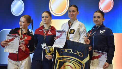 Nagrodzeni karatecy podczas 10th Central Poland Open Grand Prix Karate WKF w Hali Sportowej w Pleszewie.