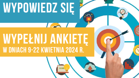 Plakat dotyczący dostępu do ankiety na temat strategii rozwoju Miasta i Gminy Pleszew na lata 2024-2030.