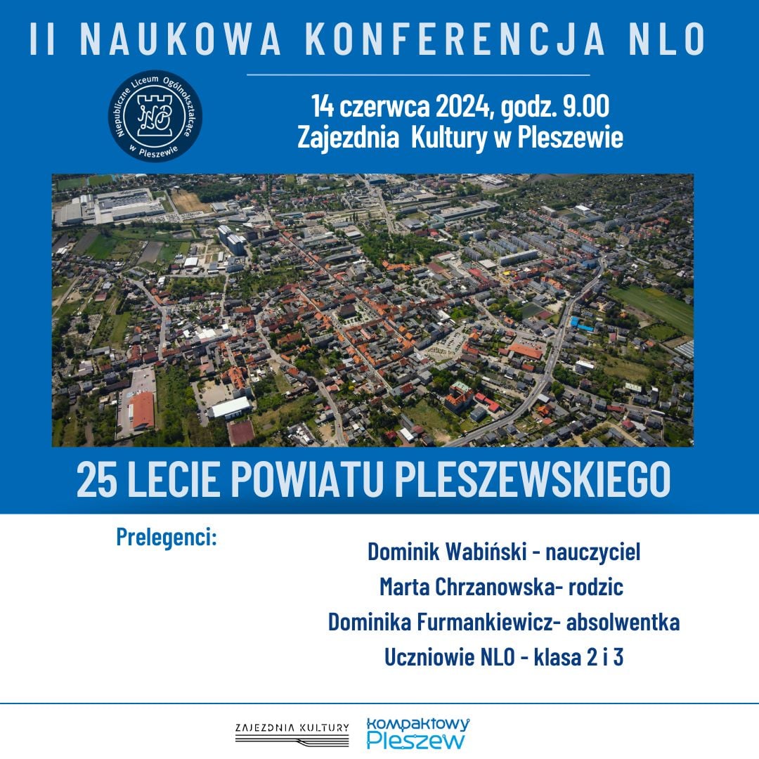 Plakat II Konferencji Naukowej NLO odbywającej się 14 czerwca 20224 r. w Zajezdni Kultury w Pleszewie.