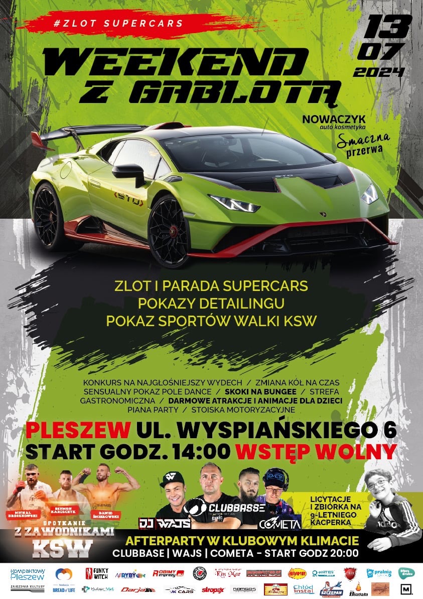 Plakat wydarzenia "Weekend z gablotą" odbywającego się 13 lipca 2024 r. w Pleszewie przy ul. Wyspiańskiego 6