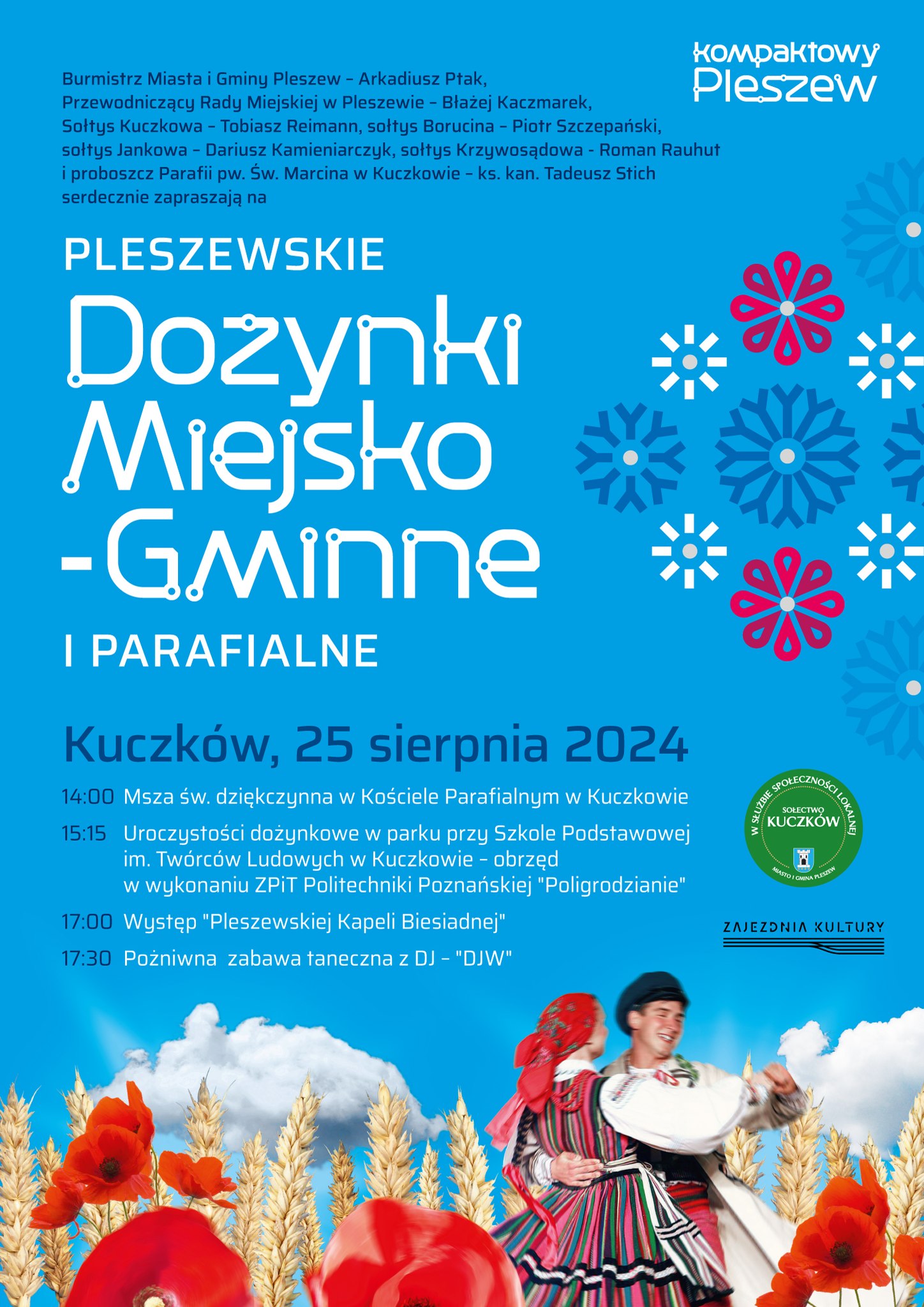 Plakat pleszewskich dożynek miejsko-gminnych odbywających się 25 sierpnia 2024 .r w Kuczkowie.