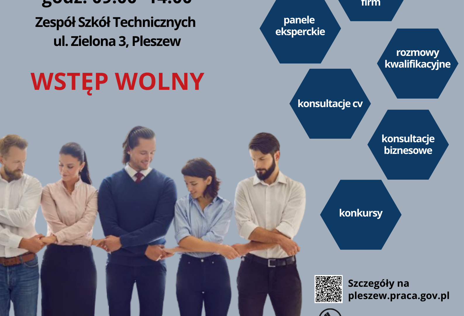 Plakat Targów Pracy organizowanych w ZST w Pleszewie.