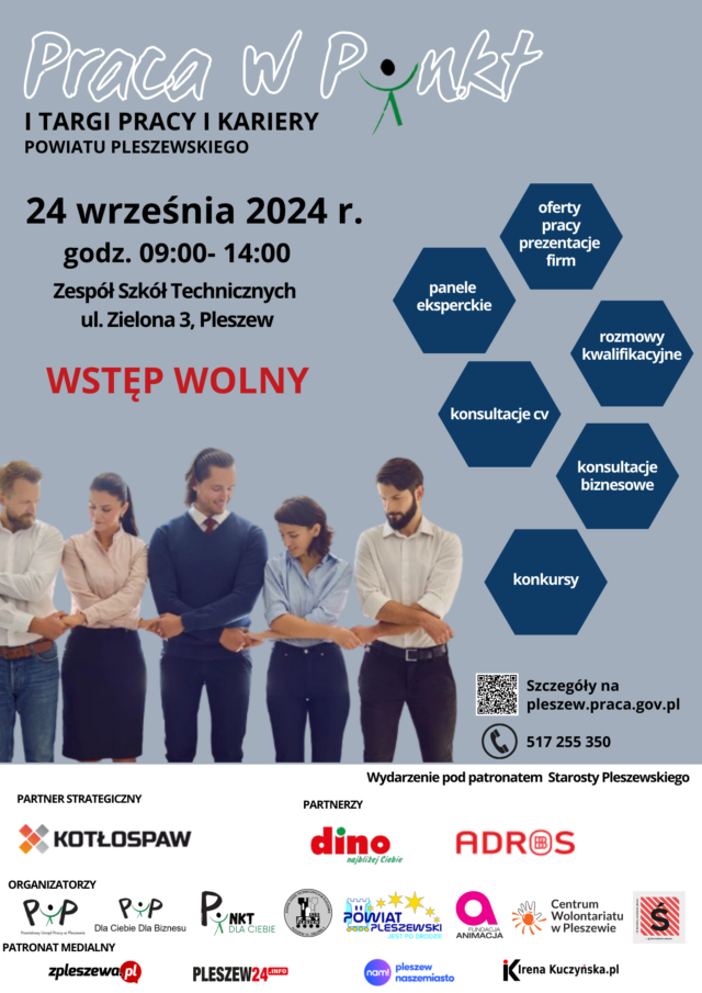 Plakat Targów Pracy organizowanych w ZST w Pleszewie.