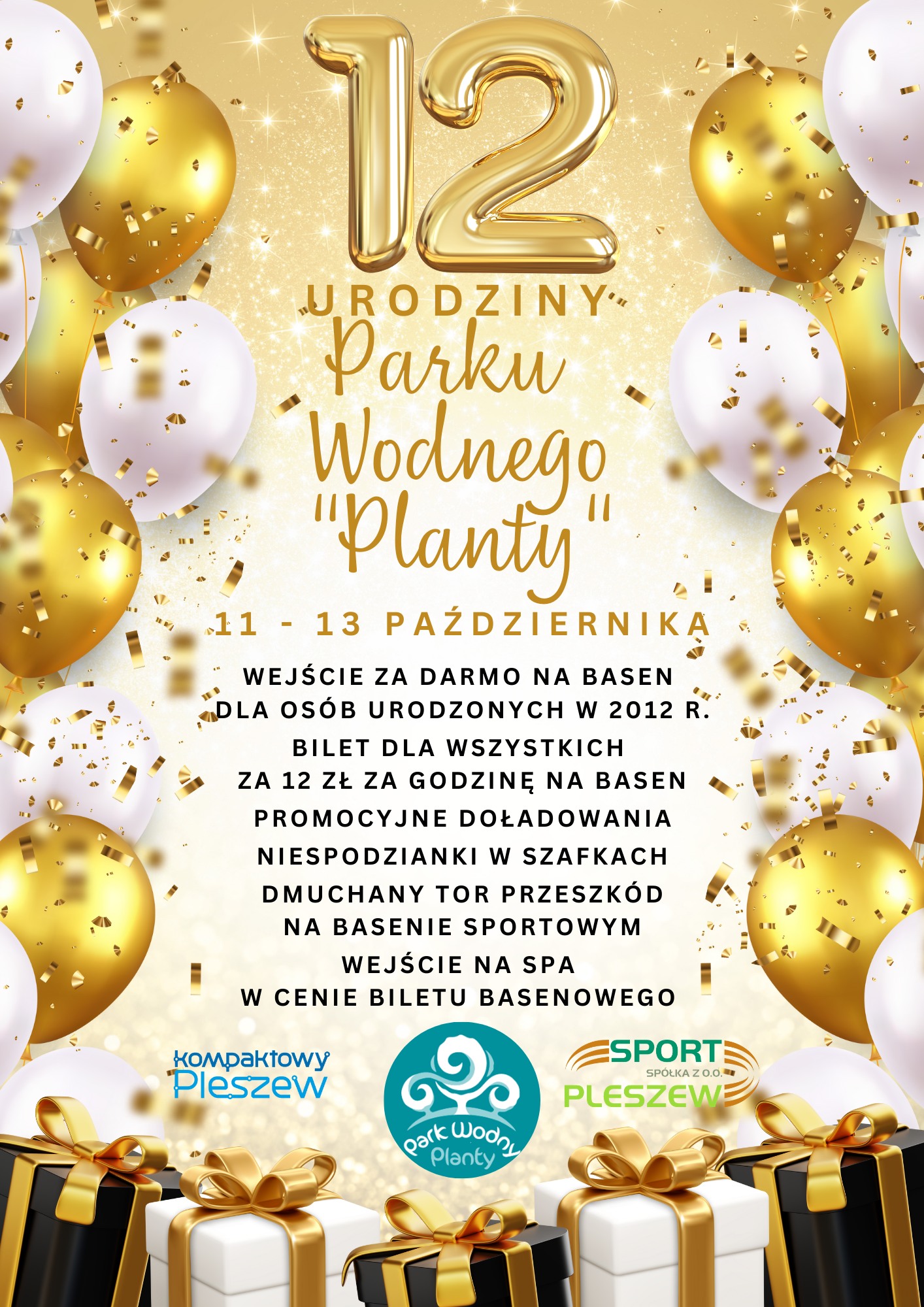 Plakat urodzin Parku Wodnego Planty w Pleszewie.