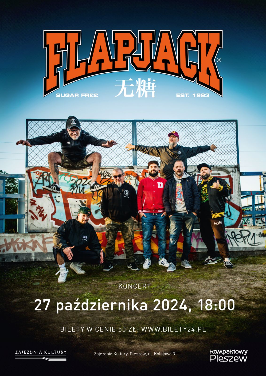 Plakat koncertu Flapjack w Zajezdni Kultury w Pleszewie 27 października g. 18:00