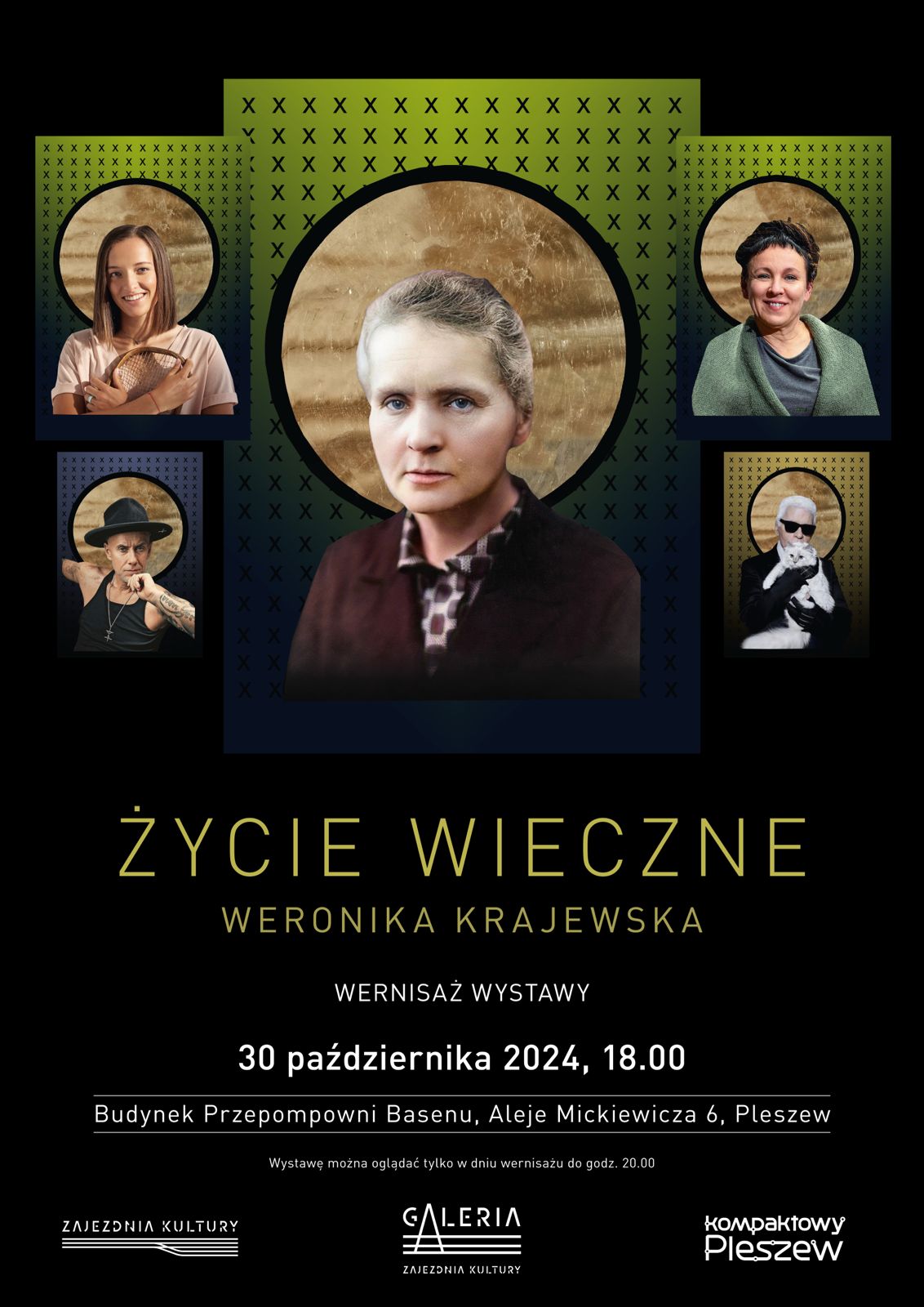 Plakat wernisażu wystawy "Życie wieczne" odbywającego się w budynku przepompowni dawnego basenu 30 października 2024 r.