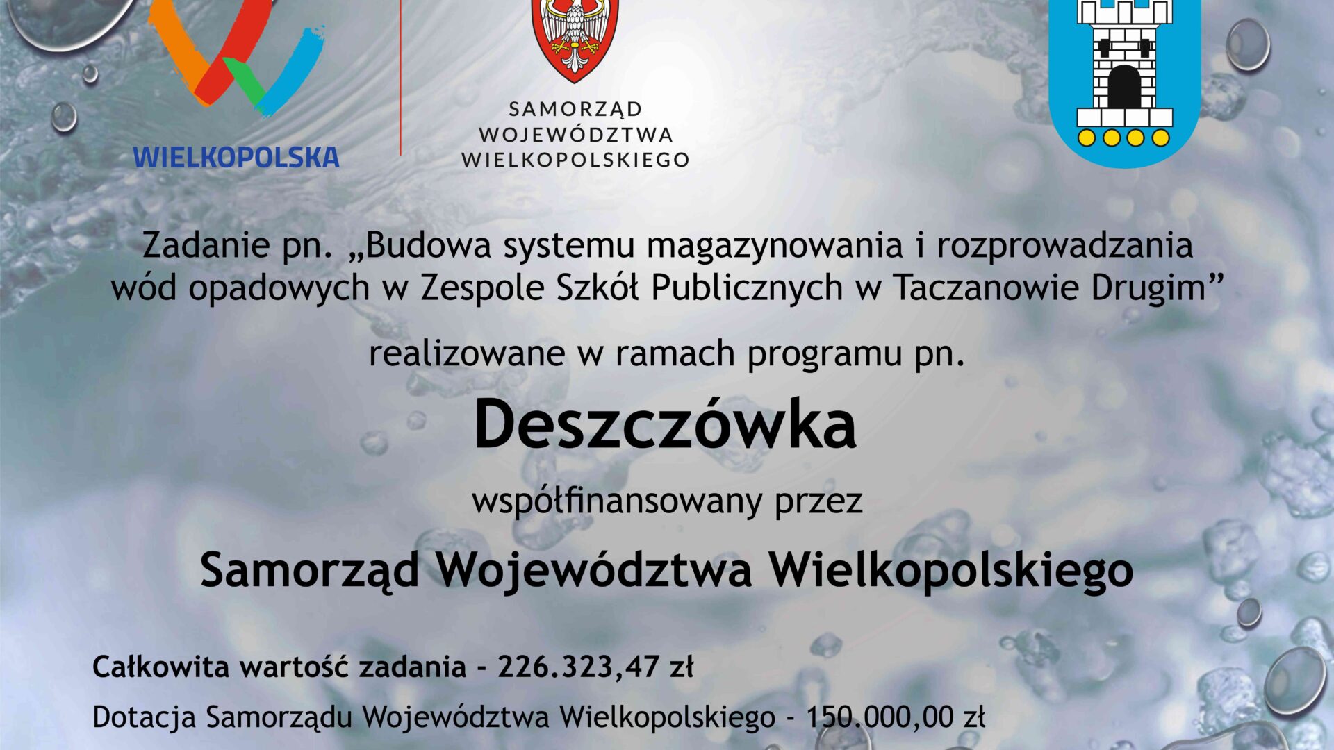 Tablica informacyjna dofinansowania programu deszczówka