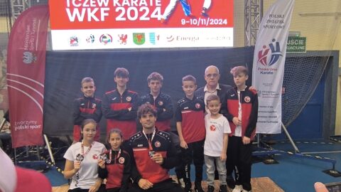 Drużyna Pleszewskiego Klubu Karate na zawodach w Tczewie.