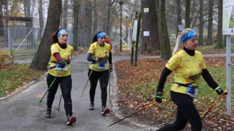 Zawodnicy na trasie Pucharu Polski Nordic Walking odbywającego się w Pleszewie.