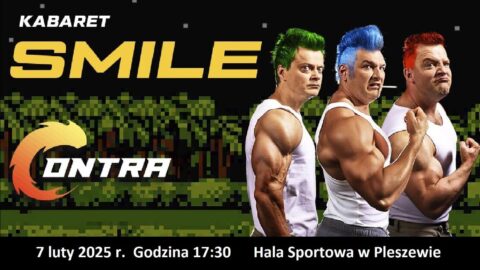 Grafika dotycząca kabaretu Smile odbywającego w Hali Sportowej w Pleszewie 7 lutego 2025 r. o godzinie 17:30.