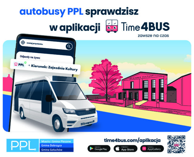 Grafika dekoracyjna promująca aplikację Time4BUS.