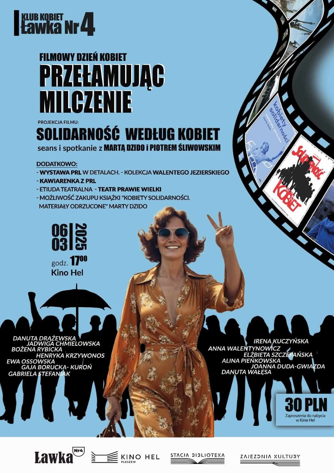 Plakat wydarzenia Filmowy Dzień Kobiet organizowanego przez Klub Kobiet Ławka nr 4 6 marca w Kinie Hel.