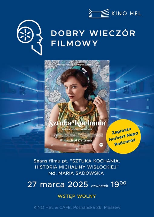 Plakat Dobrego Wieczoru Filmowego w Kinie Hel odbywającego się 27 marca 2025 r. o godzinie 19:00.