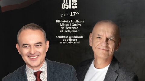 Plakat wydarzenia w biblioetce odbywającego się 11 maja 2025 r. o godzinie 17:00.