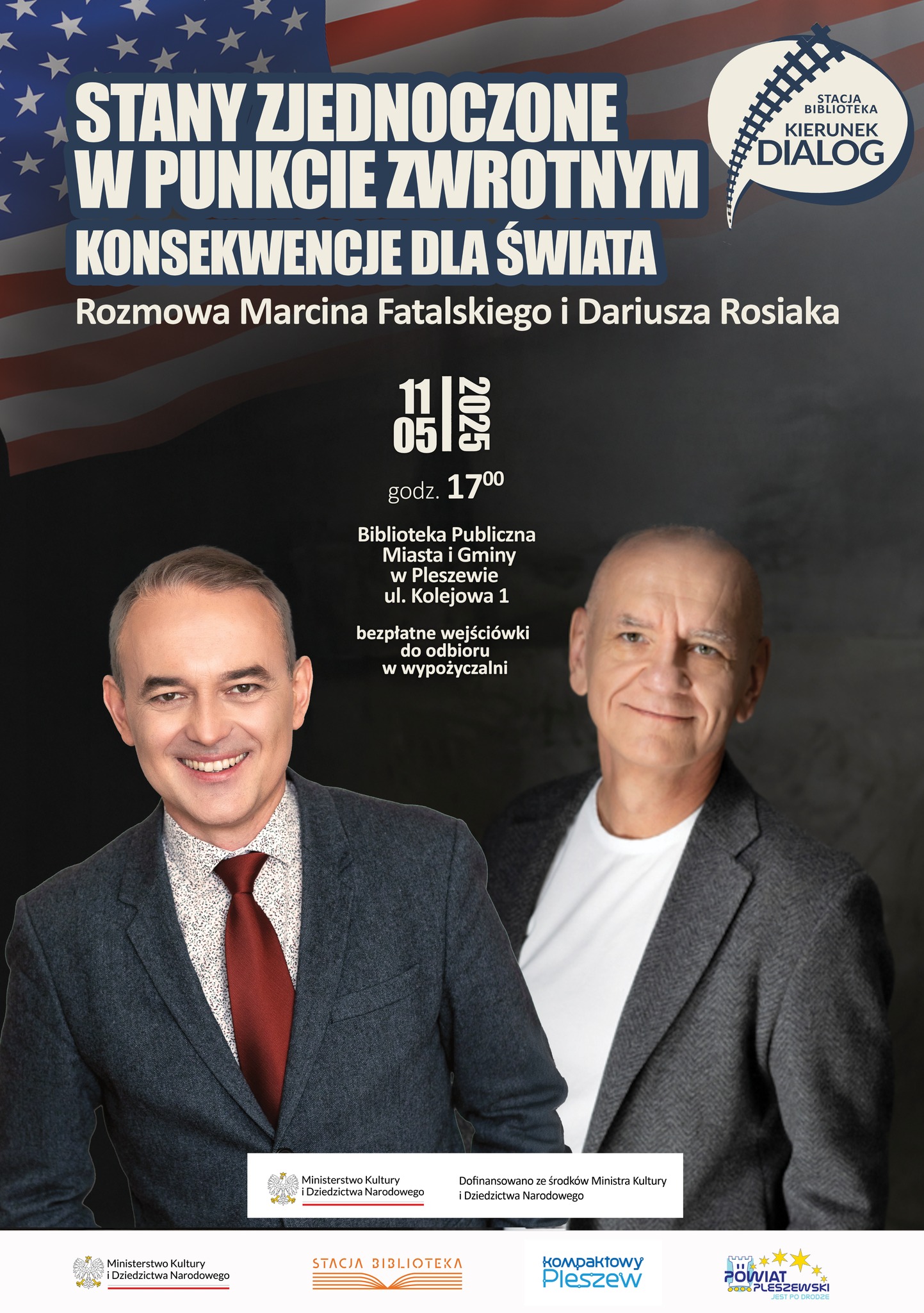 Plakat wydarzenia w biblioetce odbywającego się 11 maja 2025 r. o godzinie 17:00.