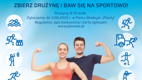 Plakat Olimpiady Sportowej PPL OPEN odbywającej się 7 czerwca 2025 r. na Stadionie Miejskim w Pleszewie.
